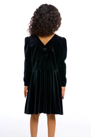 Chaser Stretch Velvet Bow Detail Puff Sleeve Dress, Chaser, cf-size-2, cf-size-3, cf-size-4, cf-size-7, cf-type-dress, cf-vendor-chaser, Chaser Dress, Chaser Velvet, Dress, Dress for Girls, D