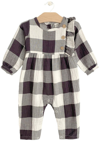 City Mouse Buffalo Check Crinkle Side Button Romper, City Mouse, City Mouse, city mouse baby clothes, City Mouse Buffalo Check, City Mouse Buffalo Check Crinkle Cotton Romper, City Mouse Buff