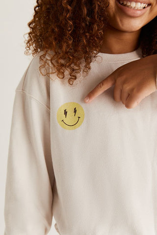 Z Supply Girls Noa Graphic Sweatshirt - Sandstone, Z Supply, JAN23, Lightning Bolt, Smiley Face, Top, Tween Girl, tween girls, Tween Girls Clothing, Z Supply, Z Supply Girls, Z Supply Girls N