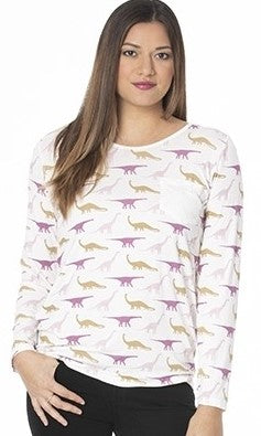 KicKee Pants Natural Sauropods L/S Loosey Goosey Tee with Pocket, KicKee Pants, Black Friday, CM22, Cyber Monday, Els PW 5060, Els PW 8258, End of Year, End of Year Sale, KicKee, KicKee Paleo