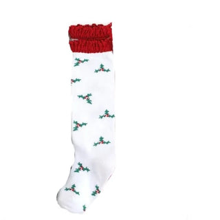 Little Stocking Co Lace Top Knee High Socks - Holly, Little Stocking Co, All Things Holiday, Christmas, Christmas Socks, Holiday, Little Stocking Co, Little Stocking Co Knee high Sock, Little