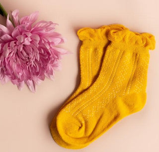 Little Stocking Co Ruffle Anklet Socks-Mustard Yellow, Little Stocking Co, Anklet Socks, Cyber Monday, Els PW 5060, Little Stocking Co, Little Stocking Co Mustard Yellow Ruffle Ankle Socks, L