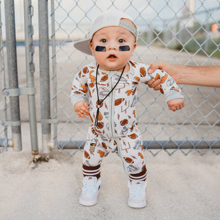 Dream Big Little Co Electric Touchdownz Dream Romper, Dream Big Little Co, DBLC, Dream Big Little Co, Dream Big Little Co Romper, Electric Touchdownz, Football, JAN23, Pajamas - Basically Bow