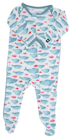 Sweet Bamboo Fabulous Fish Piped Footie with Zipper, Sweet Bamboo, Bamboo, Bamboo Footie, cf-size-0-3-months, cf-size-3-6-months, cf-size-6-12-months, cf-size-newborn, cf-type-footie, cf-vend
