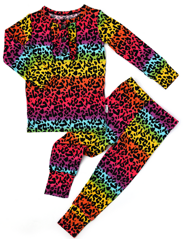 Gigi and Max Lisa Rainbow Leopard Ruffle 2pc Set, Gigi and Max, 2pc Pajama Set, Bamboo Pajama, Gigi & Max, Gigi & Max Lisa Rainbow Leopard, Gigi & Max Rainbow Leopard, Gigi and Max, Gigi and 