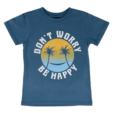 Tiny Whales Don't Worry Be Happy Faded Navy S/S Tee, Tiny Whales, Boys Clothing, cf-size-10y, cf-size-6y, cf-type-shirt, cf-vendor-tiny-whales, CM22, Don't Worry Be Happy, Made in the USA, No