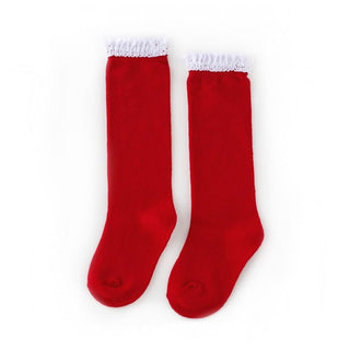 Little Stocking Co Lace Top Knee High Socks - Santa Baby, Little Stocking Co, All Things Holiday, Christmas, Christmas Socks, Little Stocking Co, Little Stocking Co Knee high Sock, Little Sto