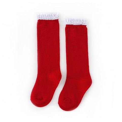Little Stocking Co Lace Top Knee High Socks - Santa Baby, Little Stocking Co, All Things Holiday, Christmas, Christmas Socks, Little Stocking Co, Little Stocking Co Knee high Sock, Little Sto