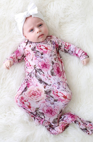 Posh Peanut Elise Floral Knotted Gown, Posh Peanut, Baby, Infant, Knotted Gown, Layette Gown, Posh PEanut, Posh Peanut Elise Floral, Posh Peanut Elise Floral Knotted Gown, Posh Peanut Knotted