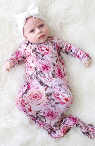Posh Peanut Elise Floral Knotted Gown, Posh Peanut, Baby, Infant, Knotted Gown, Layette Gown, Posh PEanut, Posh Peanut Elise Floral, Posh Peanut Elise Floral Knotted Gown, Posh Peanut Knotted
