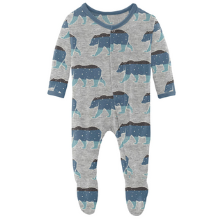 KicKee Pants Heather Mist Night Sky Bear Footie with Snaps, KicKee Pants, CM22, Footie, Heather Mist Night Sky Bear, KicKee, KicKee Footie, KicKee Pants, KicKee Pants Footie, KP Road Trip, Fo