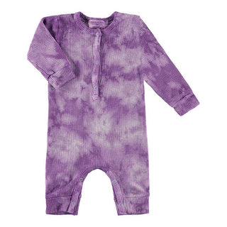 Paige Lauren Thermal Henley Coverall - Purple Tie Dye, Paige Lauren, cf-size-12-18-months, cf-vendor-paige-lauren, Paige Lauren, Paige Lauren Purple Tie Dye, Paige Lauren Thermal Henley Cover