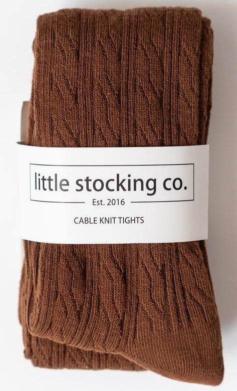 Little Stocking Co Cable Knit Tights - Chocolate