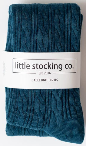 Little Stocking Co Cable Knit Tights - Deep Teal, Little Stocking Co, Cable Knit Tights, cf-size-0-6-months, cf-size-6-12-months, cf-type-tights, cf-vendor-little-stocking-co, Little Stocking