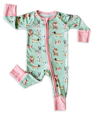 Little Sleepies Puppy Love Convertible Romper/Sleeper - Aqua, Little Sleepies, Bamboo Pajamas, CM22, Coverall, Footie, Little Sleepies, Little Sleepies Bamboo, Little Sleepies Pajama Set, Lit