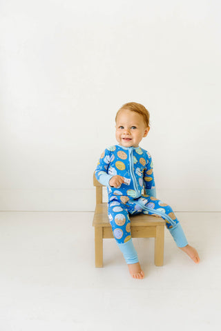 Little Sleepies Blue Cookies & Milk Convertible Romper/Sleeper, Little Sleepies, Bamboo Pajamas, CM22, Cookies & Milk, Coverall, Footie, Little Sleepies, Little Sleepies Bamboo, Little Sleepi
