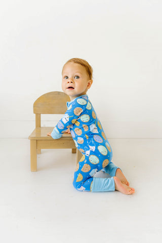 Little Sleepies Blue Cookies & Milk Convertible Romper/Sleeper, Little Sleepies, Bamboo Pajamas, CM22, Cookies & Milk, Coverall, Footie, Little Sleepies, Little Sleepies Bamboo, Little Sleepi