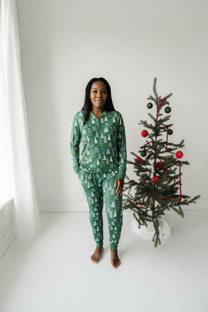 Little Sleepies Green Twinkling Trees Women s Bamboo 2pc Pajama