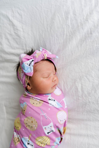 Little Sleepies Pink Cookies & Milk Swaddle & Headband Gift Set, Little Sleepies, CM22, Little Sleepies, Little Sleepies Bamboo, Little Sleepies Bamboo Swaddle & Headband Set, Little Sleepies