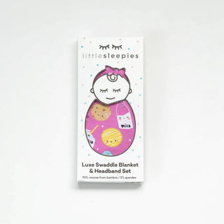 Little Sleepies Pink Cookies & Milk Swaddle & Headband Gift Set, Little Sleepies, CM22, Little Sleepies, Little Sleepies Bamboo, Little Sleepies Bamboo Swaddle & Headband Set, Little Sleepies
