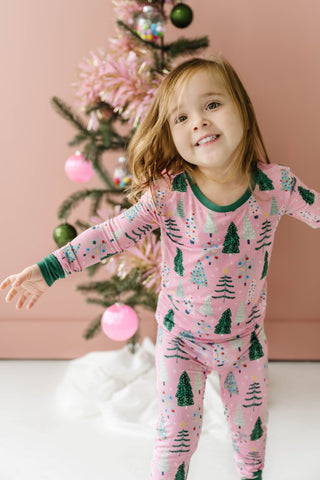Little Sleepies Pink Twinkling Trees 2pc Pajama Set, Little Sleepies, All Things Holiday, Bamboo Pajama, Bamboo Pajama Set, Bamboo Pajamas, Christmas, Christmas Pajamas, christmas Tree, Chris
