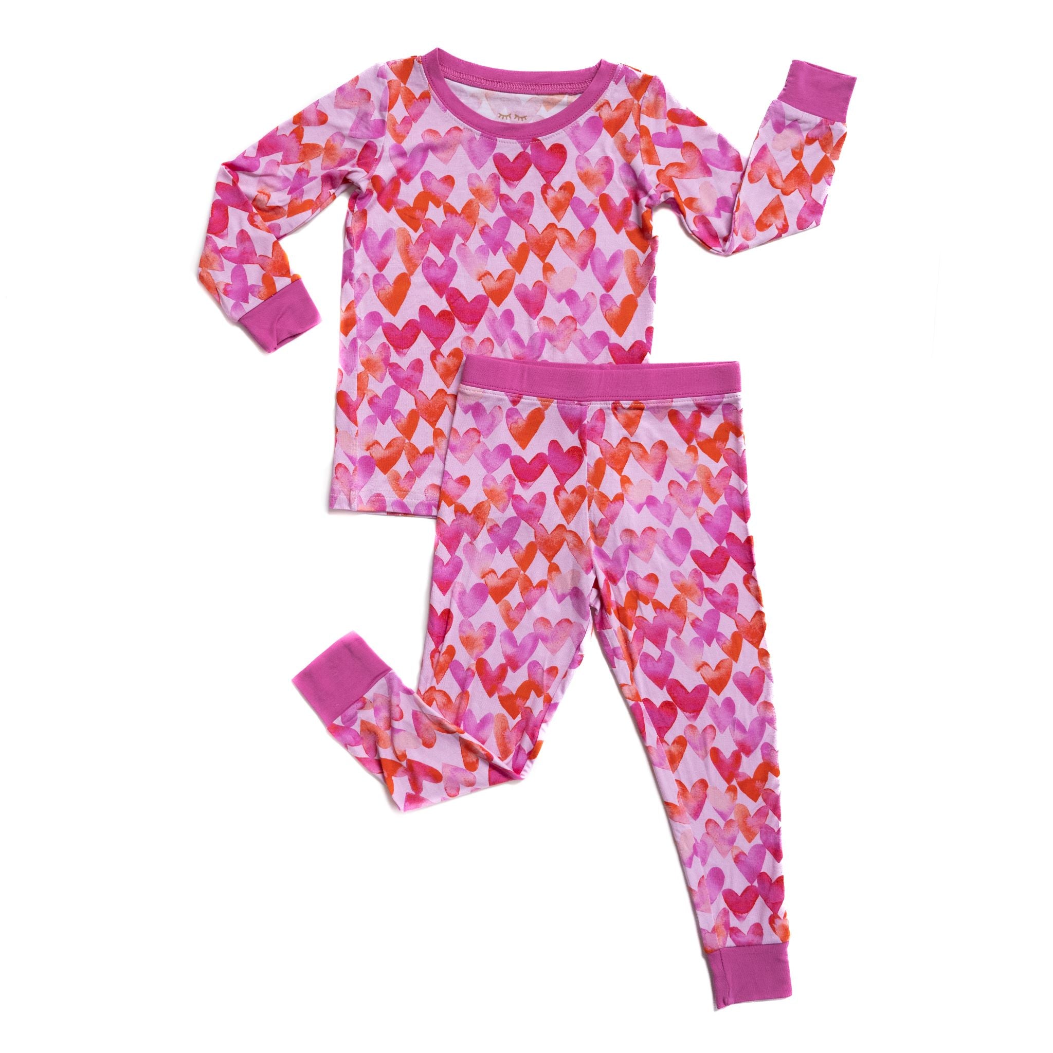 Little Sleepies Pink Watercolor Hearts Bamboo 2pc Pajama Set