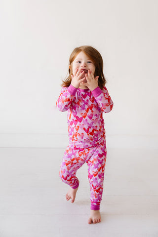 Little Sleepies Pink Watercolor Hearts Bamboo 2pc Pajama Set, Little Sleepies, Bamboo Pajama, Bamboo Pajama Set, Bamboo Pajamas, CM22, Little Sleepies, Little Sleepies Bamboo, Little Sleepies