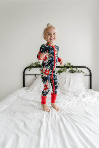 Little Sleepies Poinsettia Floral Convertible Romper/Sleeper, Little Sleepies, All Things Holiday, Bamboo Pajama, Christmas Pajama, Christmas Pajamas, CM22, Jolly Holiday Sale, Little Sleepie