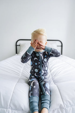 Little Sleepies To the Moon & Back Blue Convertible Romper/Sleeper, Little Sleepies, Bamboo Pajamas, CM22, Coverall, Footie, Little Sleepies, Little Sleepies Bamboo, Little Sleepies To the Mo