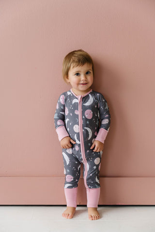 Little Sleepies To the Moon & Back Pink Convertible Romper/Sleeper, Little Sleepies, Bamboo Pajamas, CM22, Coverall, Footie, Little Sleepies, Little Sleepies Bamboo, Little Sleepies To the Mo