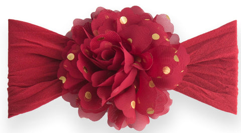 Baby Bling Gold Dot Flower Headband-Red, Baby Bling, Baby Bling, Baby Bling Bows, Baby Bling Fall 2018 Release, Baby Bling Flower Headband, Baby Bling Gold Dot Flower Headband, Baby Bling hea