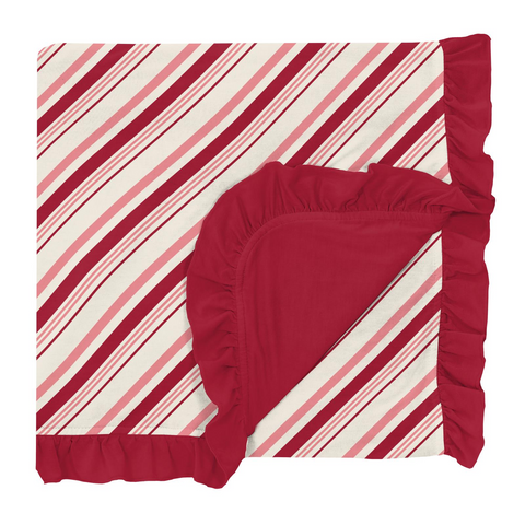 KicKee Pants Strawberry Candy Cane Stripe Ruffle Toddler Blanket, KicKee Pants, All Things Holiday, CM22, Jolly Holiday Sale, KicKee, KicKee Pants, KicKee Pants Winter Celebrations 2021, Wint