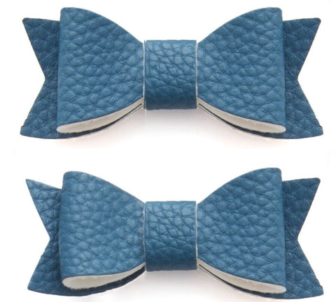 Baby Bling Leather Bow Tie Clip Set - Denim, Baby Bling, Alligator Clip, Alligator Clip Hair Bow, Baby Bling, Baby Bling Bows, Baby Bling Hair Bow Clips, Baby Bling Hair Clip Set, Baby Bling 