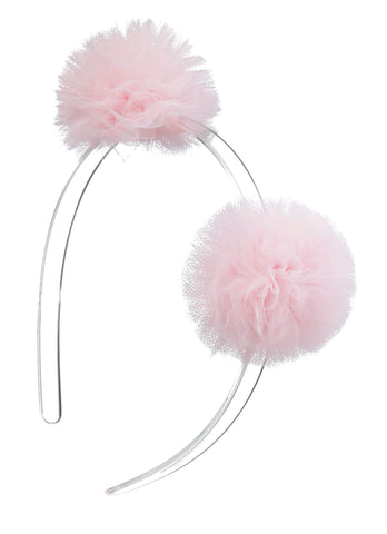 Lilies & Roses Tulle Pom Pom Headband-Light Pink, Lilies & Roses, Acrylic Headband, Cyber Monday, Lilie & Roses, Lilie & Roses Headband, Lilies & Roses Light Pink Tulle Pom Pom Headband, Lili