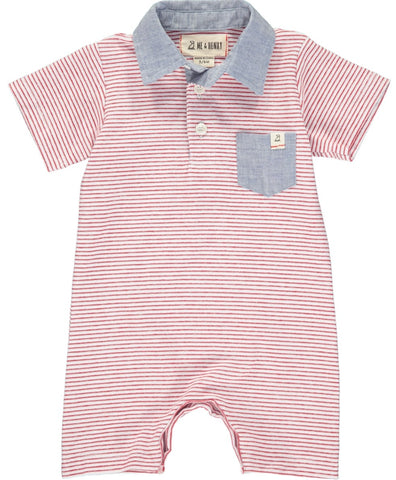 Me & Henry Red Stripe Polo Romper, Me & Henry, 4th of July, Boys Clothing, Fourth of July, Infant Boy Clothing, JAN23, Me & Henry, Me & Henry Polo Romper, Me & Henry Red Stripe, Me & Henry Re