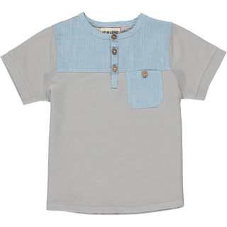 Me & Henry Soft Grey Boardwalk Pique Henley S/S Shirt, Me & Henry, Henley Tee, JAN23, Me & Henry, Me & Henry Boardwalk Pique Henley S/S Shirt, Me & Henry Soft Grey Boardwalk Pique Henley S/S 