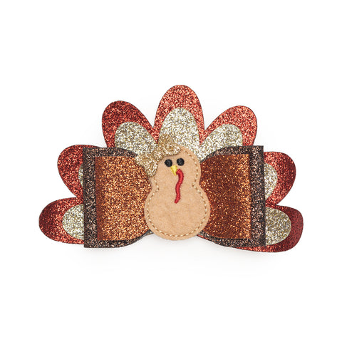 Glitter Turkey Bow Hair Clip, Sweet Wink, Hair Bow, Sweet Wink, Sweet Wink Thanksgiving, Thanksgiving, Thanksgiving Bow, Thanksgiving Hair Bow, Thanksgiving Hair Clip, Clip - Basically Bows &