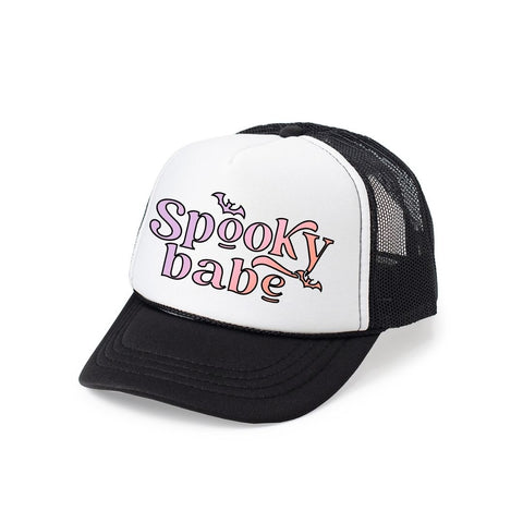 Spooky Babe Trucker Hat - Black / White, Sweet Wink, cf-type-tee, cf-vendor-sweet-wink, CM22, Halloween, JAN23, Spooky Babe, Spooky Babe Trucker Hat, Sweet Wink, Sweet Wink Halloween, Sweet W