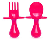 Think Pink Grabease Fork & Spoon Set, Grabease, Baby Fork and Spoon Set, CM22, Cyber Monday, EB Baby, First Self Feeding Utensil Set of Spoon and Fork for Toddlers, Grab Ease, Grabease, Grabe