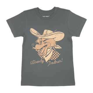Tiny Whales Howdy Faded Black S/S Tee, Tiny Whales, Boys, Boys Clothing, cf-size-10y, cf-type-shirt, cf-vendor-tiny-whales, Howdy, Howdy Podner, Made in the USA, Short Sleeve Tee, Tiny Whales