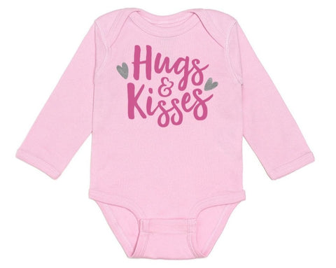 Hugs & Kisses L/S Pink Bodysuit, Sweet Wink, cf-size-3-6-months, cf-type-onesie, cf-vendor-sweet-wink, CM22, Hugs & Kisses L/S Pink Bodysuit, Hugs & Kisses Long Sleeve Pink Bodysuit, Hugs and