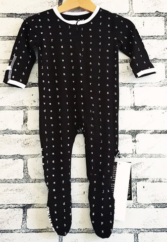 Peregrine Typewriter Black Footie, Peregrine Kidswear, Bamboo, Bamboo Footie, CM22, Footed Sleeper, Footie with Zipper, Gender Neutral, Invisible Zipper, KicKee Pants, Neutral, Peregrine, Per