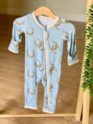 Kozi & Co Blue Horseshoes Coverall with Zipper, Kozi & co, CM22, Coverall, Coverall with Zipper, Kozi, Kozi & Co, Kozi & Co Blue Horseshoes, Kozi & Co Blue Horseshoes Coverall with Zipper, Ko