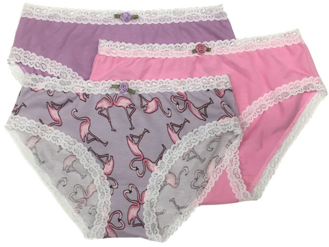 Esme Lavender Flamingo 3pc Panty Set, Esme, Cyber Monday, Els PW 8598, esme, esme Panty Set, girls underwear, Made in the USA, Panty pack, Panty Set, underwear, Girls Underwear - Basically Bo