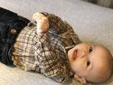Me & Henry Beige Woven Plaid Onesie, Me & Henry, Boys Clothing, Cyber Monday, Els PW 8258, End of Year, End of Year Sale, Infant Boy Clothing, JAN23, Me & Henry, Me & Henry Beige Woven Palid,
