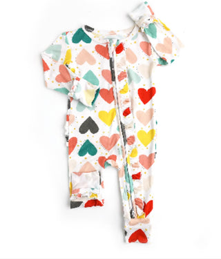 Gigi and Max Jayde Ruffle Zip One Piece, Gigi and Max, Bamboo Pajama, Bamboo Pajamas, Gigi & Max, Gigi & Max Valentine, Gigi and Max, Gigi and Max Ruffle Zip One Piece, JAN23, Jayde, Pajama, 