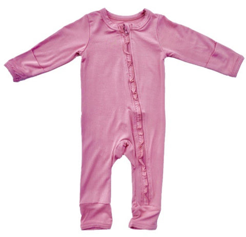 Kozi & Co Solid Cotton Candy Ruffle Coverall with Zipper, Kozi & co, CM22, Kozi & Co, Kozi & Co Circus, Kozi & Co Coverall with Zipper, Kozi & Co Fall 2020, Kozi & Co Solid, Kozi & Co Solid C