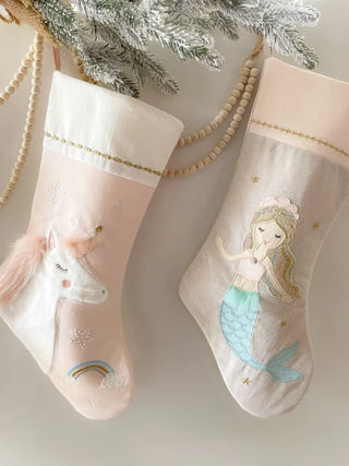 Mon Ami Pink Linen Unicorn Stocking, Mon Ami, All Things Holiday, Christmas, Christmas Stocking, Mon Ami, Mon Ami Christmas, Mon Ami Designs, Mon Ami Stocking, Mon Ami Unicorn, Stocking, Unic