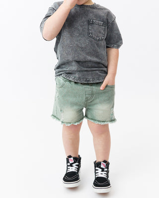 Little Bipsy Cut Off Denim Shorts - Green Wash, Little Bipsy Collection, Baja Collection, cf-size-0-3-months, cf-size-12-18-months, cf-size-5t-6t, cf-size-6-12-months, cf-type-shorts, cf-vend