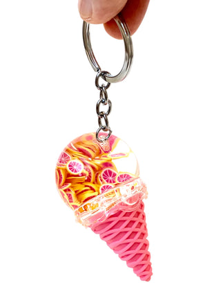 bcmini Floating Fruit Ice Cream Charm Keyring, BCMINI, bcmini, cf-type-keychain, cf-vendor-bcmini, ice cream, ice cream cone, Keychain, Stocking Stuffer, Stocking Stuffers, Keychain - Basical